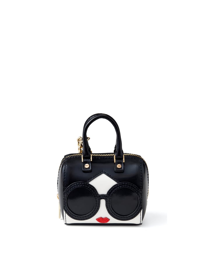 OLIVIA STACEFACE LEATHER KEY CHARM - BLACK/OFF WHITE MULTI - Alice And Olivia