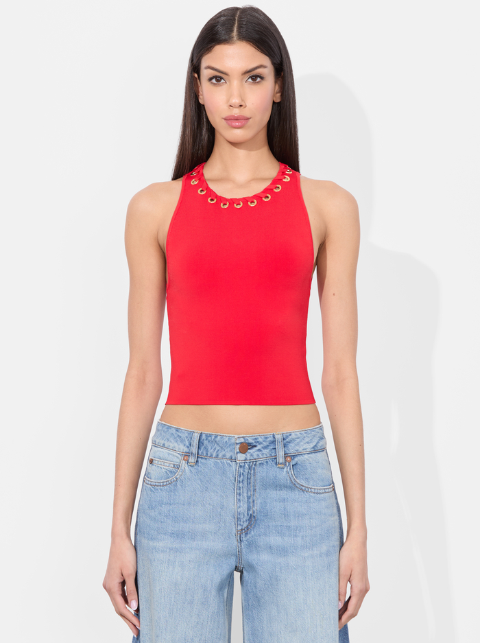 HEIDI GROMMET TANK - BRIGHT RUBY - Alice And Olivia