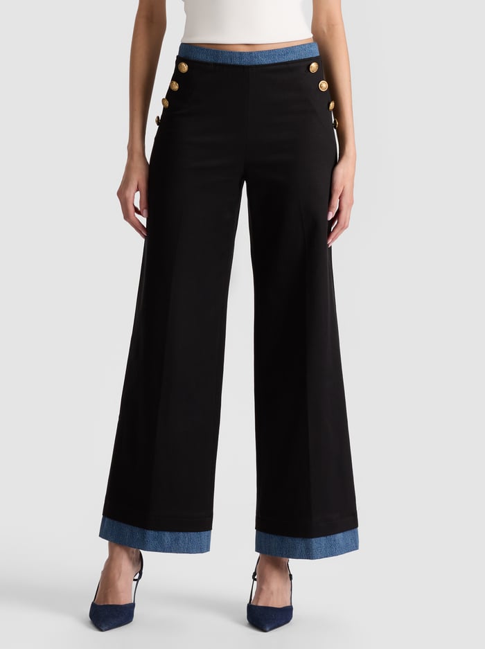 NARIN CROPPED PANT - BLACK/LIANA BLUE - Alice And Olivia