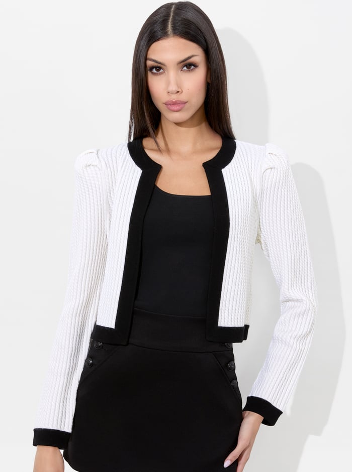 TRINA CARDIGAN - ECRU/BLACK - Alice And Olivia